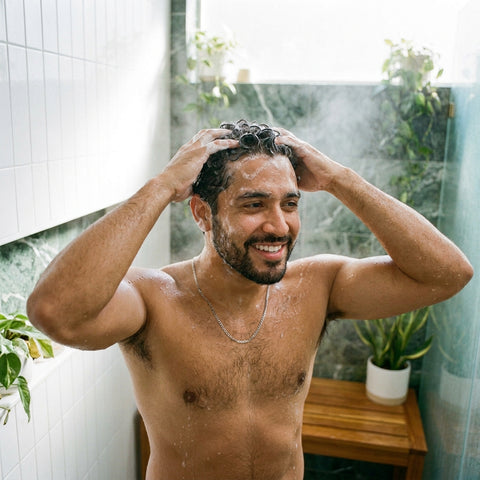 Aplicando el shampoo Revita